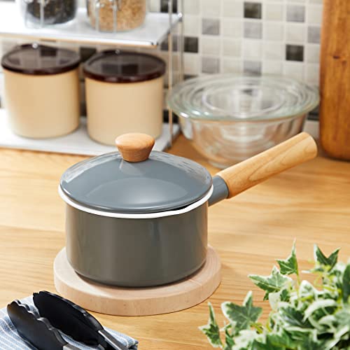 Nodahoro Saucepan 14cm Enamel Gas Fire/IH Compatible One Hand Pot Made In Japan Couleur Gray CL-14NGR