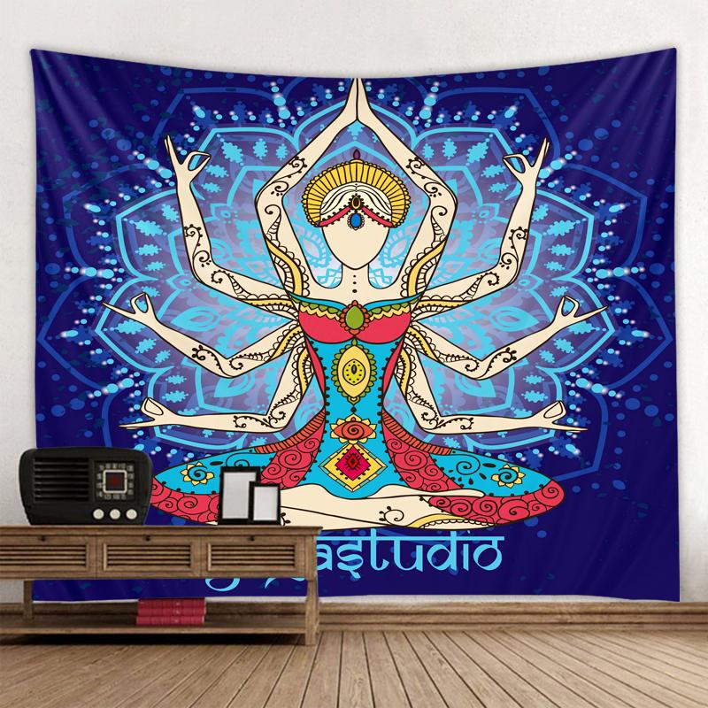 Статуя Будды, медитация, 7 чакр, гобелен, настенный психоделический кристалл, фон неба, ковер для йоги, декор в стиле бохо