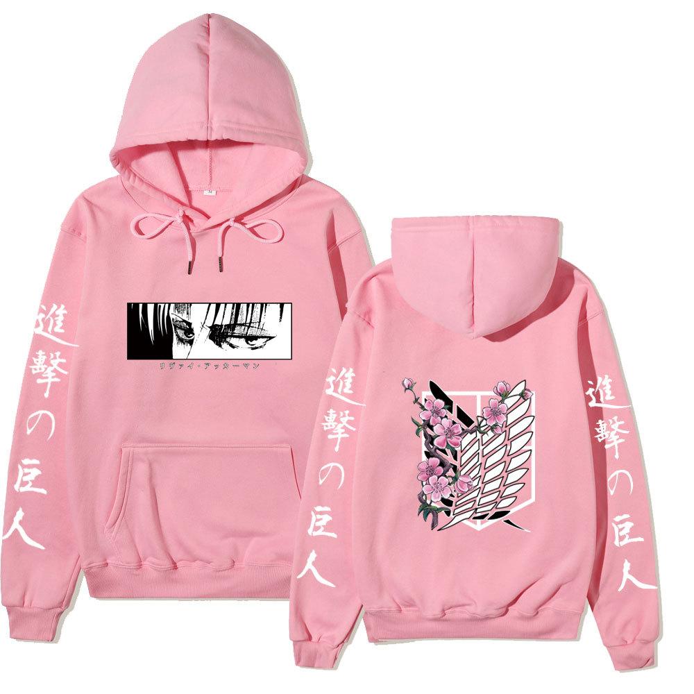 Attack on Titan Levi Ackerman Hoodie, Wings of Freedom Cherry Blossom Printed Pullover Hooded Sweatshirt Casual Long Sleeve Hoodie
