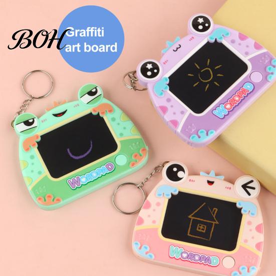 School Bag Hanging Ornament Mini Drawing Board Keychain for Kids, Cartoon Frog Writing Pad with Portable Graffiti Key Ring, Doodle Sketch Travel