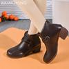 Кожаные массивные женские ботильоны, дизайнерские туфли в стиле ретро на среднем каблуке 2025 года, классические зимние туфли-лодочки в готическом стиле, ботильоны-гладиаторы для женщин