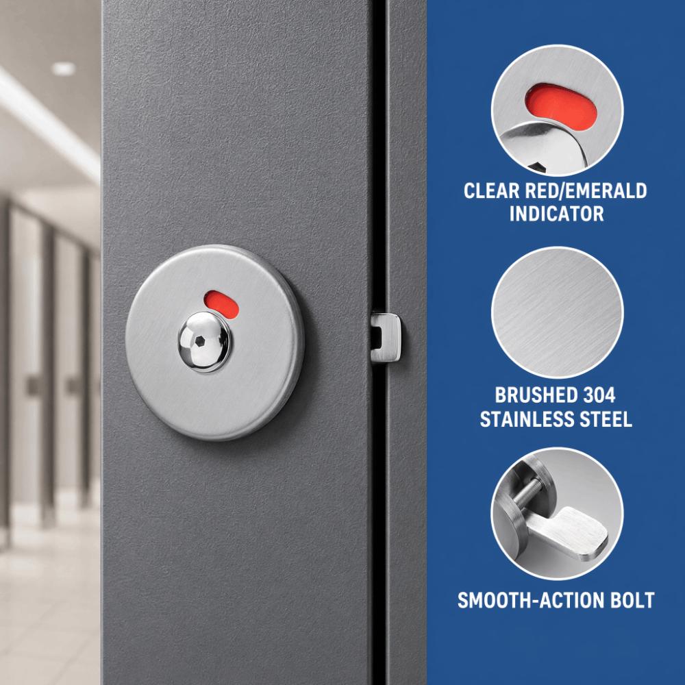 Keyless Latch Lock Silver Indicating Door Lock Durable Privacy Door Lock  Restroom