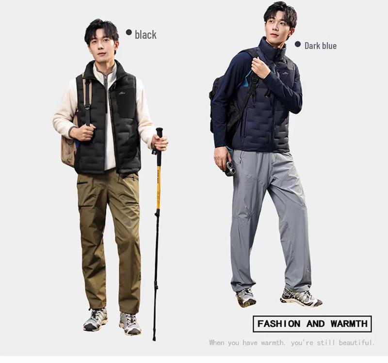 Мужской ветрозащитный пуховый жилет с воротником-стойкой - Легкий, Термозапечатанный, 90% пуха, Без рукавов, Верхняя одежда для осени/зимы