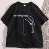 Футболка "Сегодня рыбалки нет" Смешная Хлопковая с коротким рукавом Юмористическая футболка Уличный стиль Повседневная С круглым вырезом Печатная футболка Мужская одежда