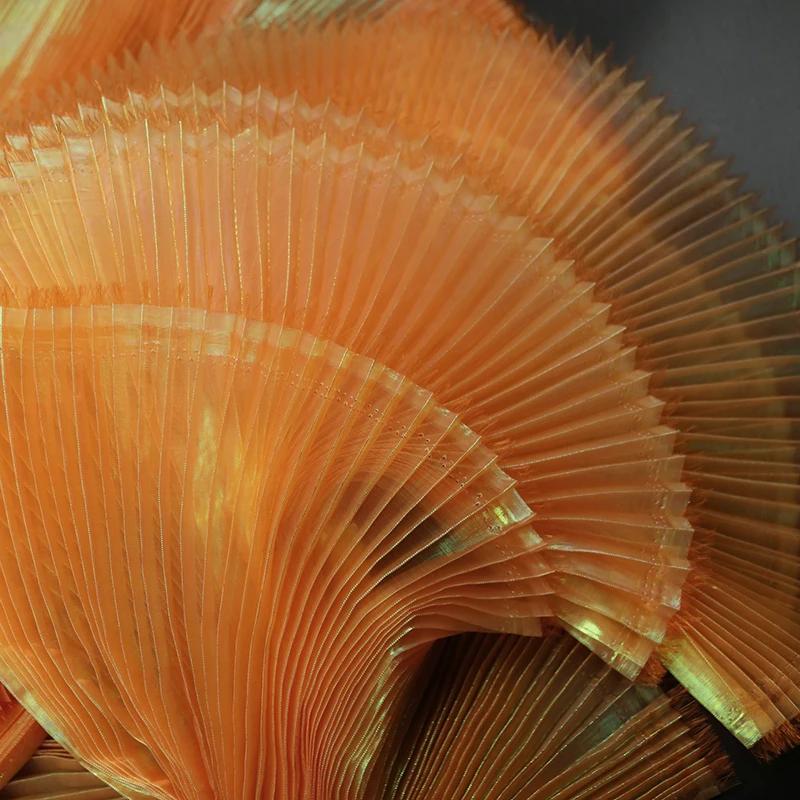 Mermaid Himeji Texture Pleated Fabric Crepe By The Meter for Clothes Stage Decoration Sewing Designer Cloth Glossy White Blue