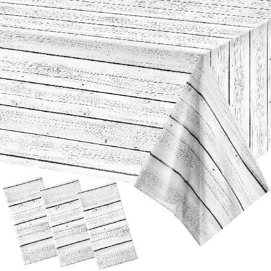Tatuo 3 Pcs Wood Grain Tablecloth White Wood Tablecloth Plastic Rustic Table Cover Rectangle Table Cloth Western Themed Party Decorations for Picnic,