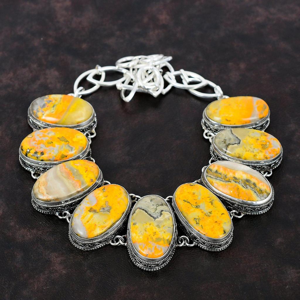 Ожерелье из яшмы с шмелем, винтажное ожерелье из драгоценных камней, ожерелье из стерлингового серебра 925 пробы, ювелирные изделия ручной работы, регулируемая цепочка, ожерелье, подарок для матери