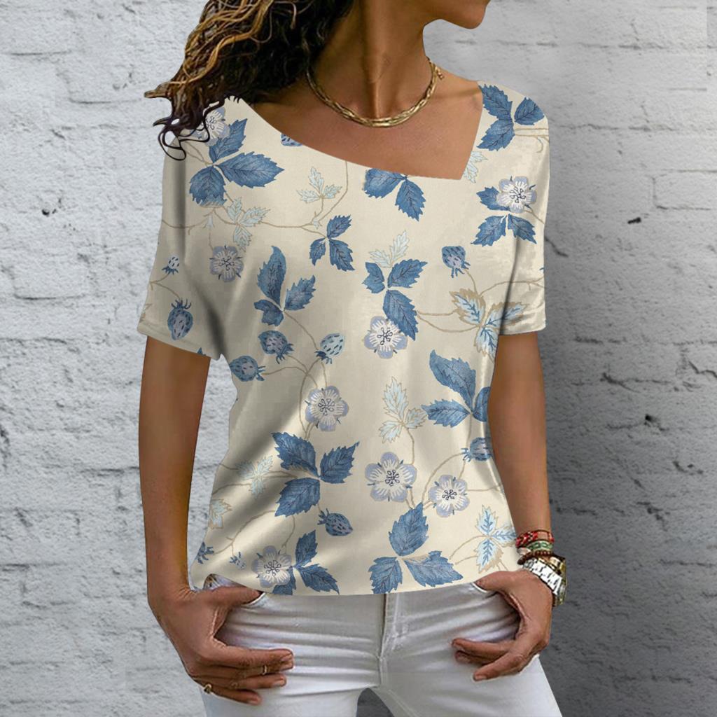 Футболка с цветочным принтом 3D, летняя женская футболка с нестандартным V-образным вырезом, ретро-футболка в стиле Харадзюку с коротким рукавом, свободные топы Y2k