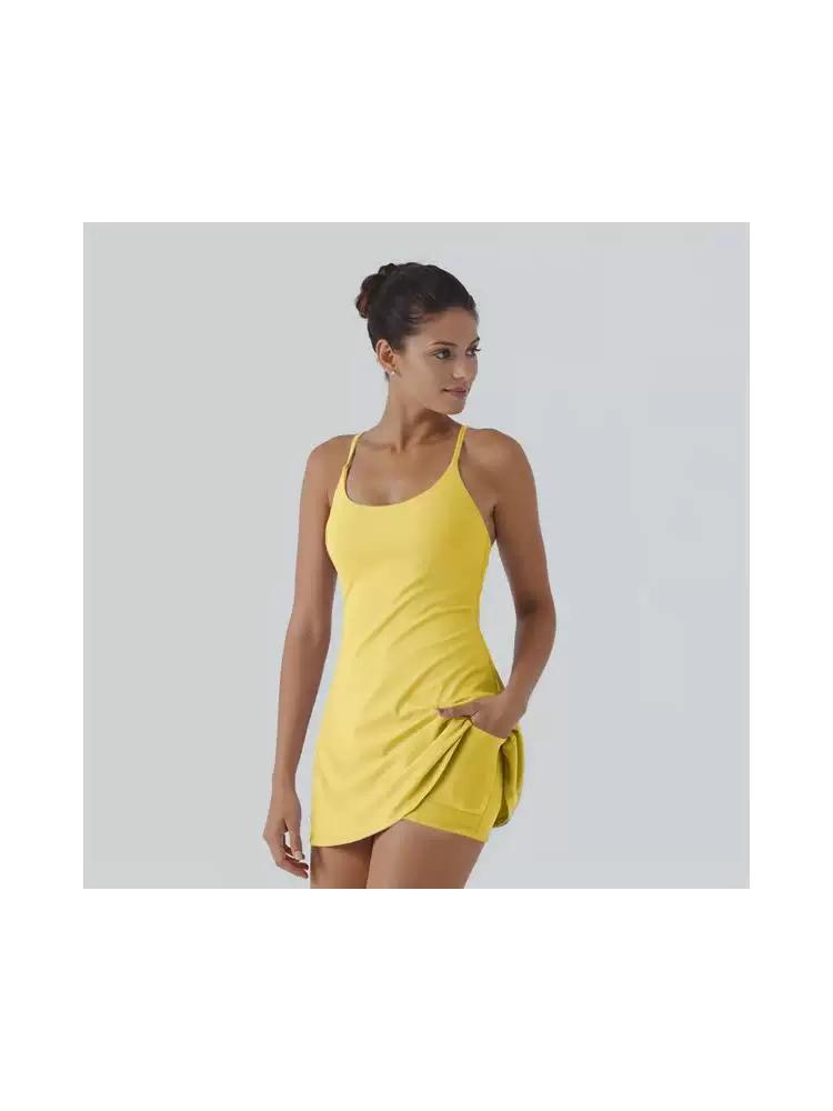 2025 Anti-Exposure Sports Dress with Built-In Shorts, Detachable Chest Pads, and Pockets, A-Line Short Skirt for Women