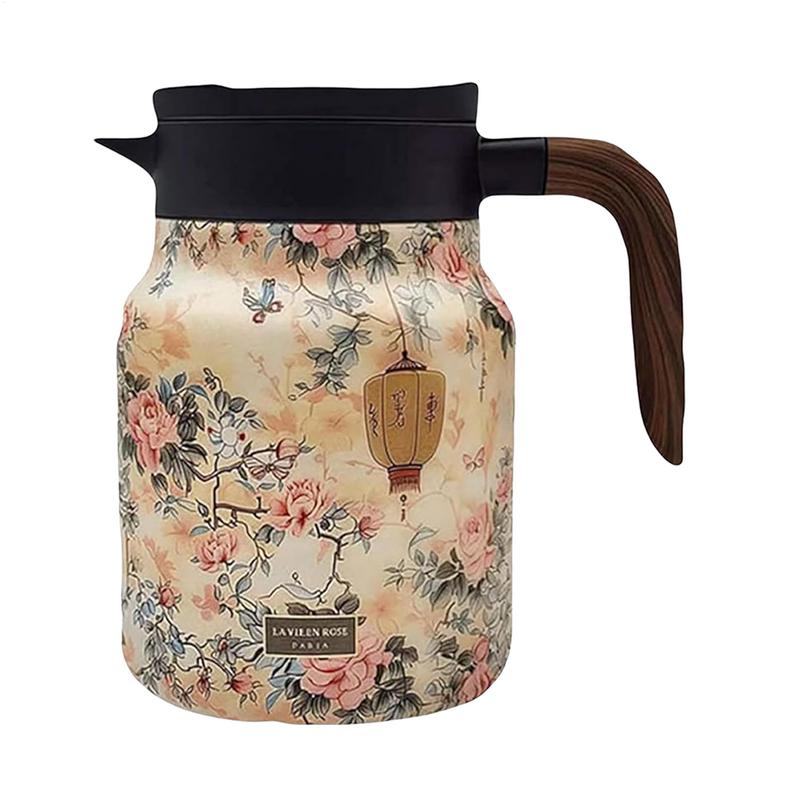 Бутылка-термос 1000 мл, винтажный цветочный узор, чайный термос, термос-чайник, чайник из нержавеющей стали с ситечком для заваривания чая для напитков