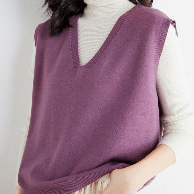 Вязаный жилет женский с рубашкой однотонный свитер с V-образным вырезом свободный пуловер повседневный камзол на осень женский жилет