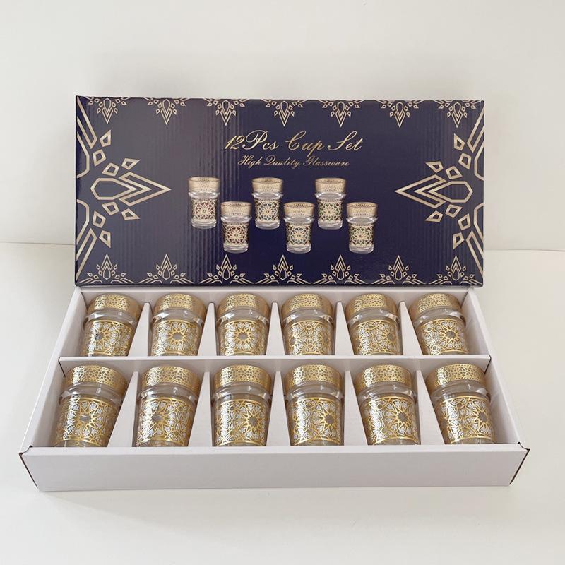 Набор из 12 предметов, Чашка из марокканского стекла в стиле легкой роскоши, Чайная чашка для ресторана Türkiye Saudi, Мозаичная позолоченная чашка для воды, подарочная чашка