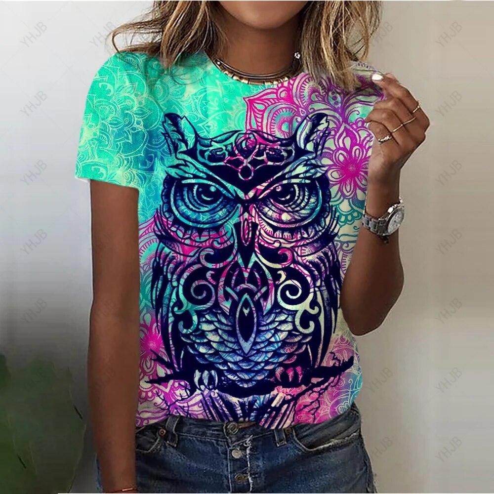 Summer O-Neck Casual Bohemian Print Ladies Tee Shirts Lion 3D Print T Shirt Women Fashion Loose Short Sleeve Tops Oversized