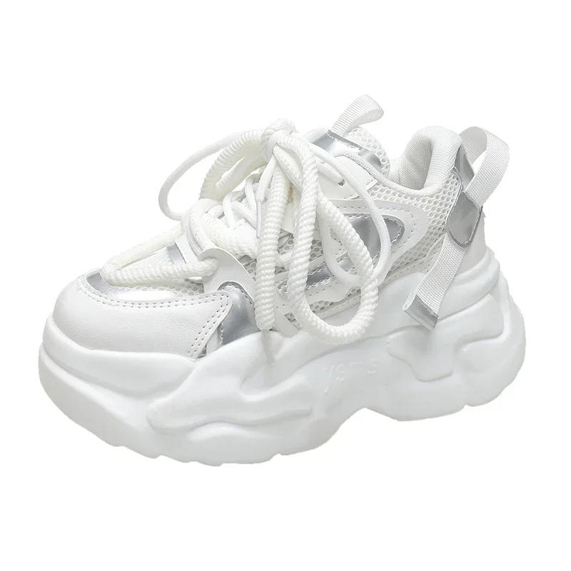 Мода Мода Кроссовки на высокой платформе Женские Весна Осень На шнуровке Комфорт Вентилируемые Нескользящие Клинья Обувь для увеличения роста Обувь