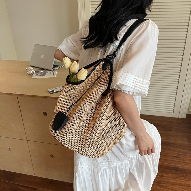 Соломенная сумка летняя сумка ленивый ветер плетеная большая вместимость на плечо сумка-тоут приморский отпуск ветер пляжная сумка