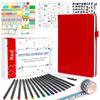 Feela Bullet Journal Synthetic A5 Dot Pen Included Notebook, Leather, Size, Grid, (Red)