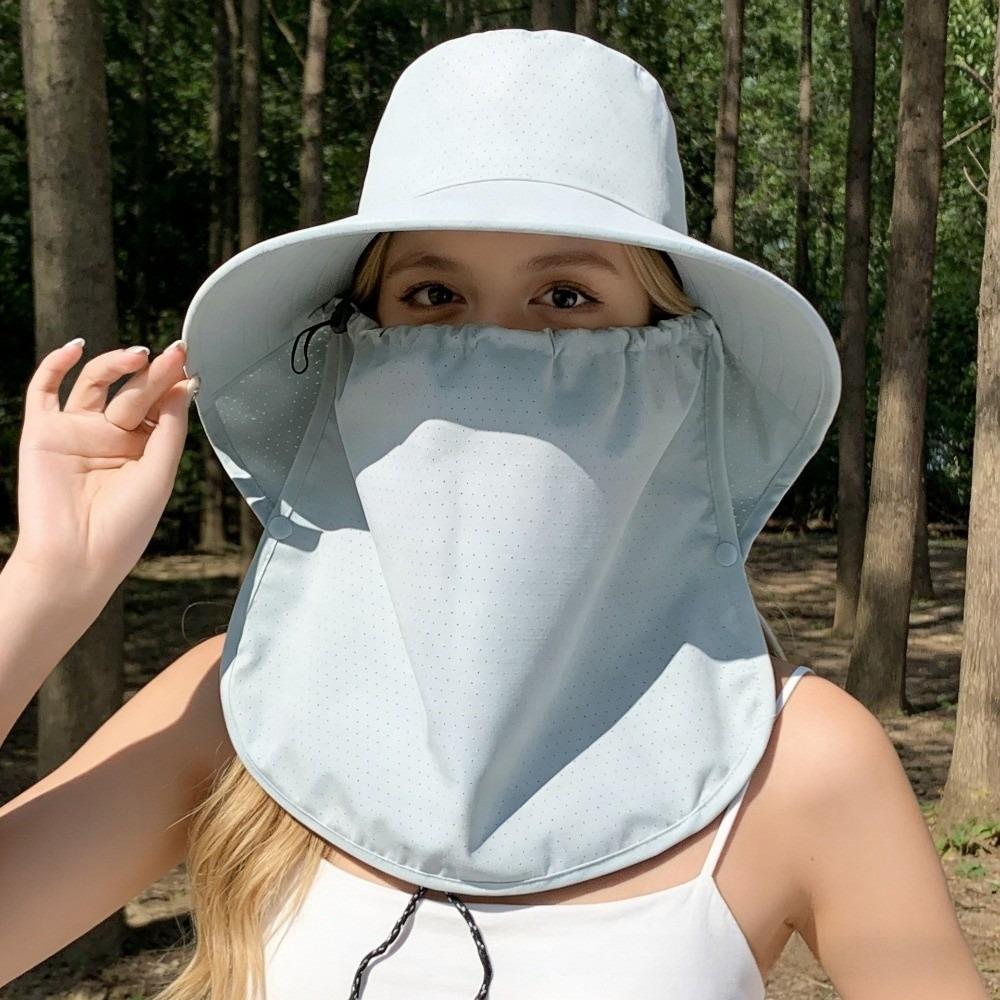 Simple Wide-Brimmed Shawl Mask Hat Solid Color Adjustable Picking Tea Hat Thin Polyester Sunshade Sun Hat Cycling