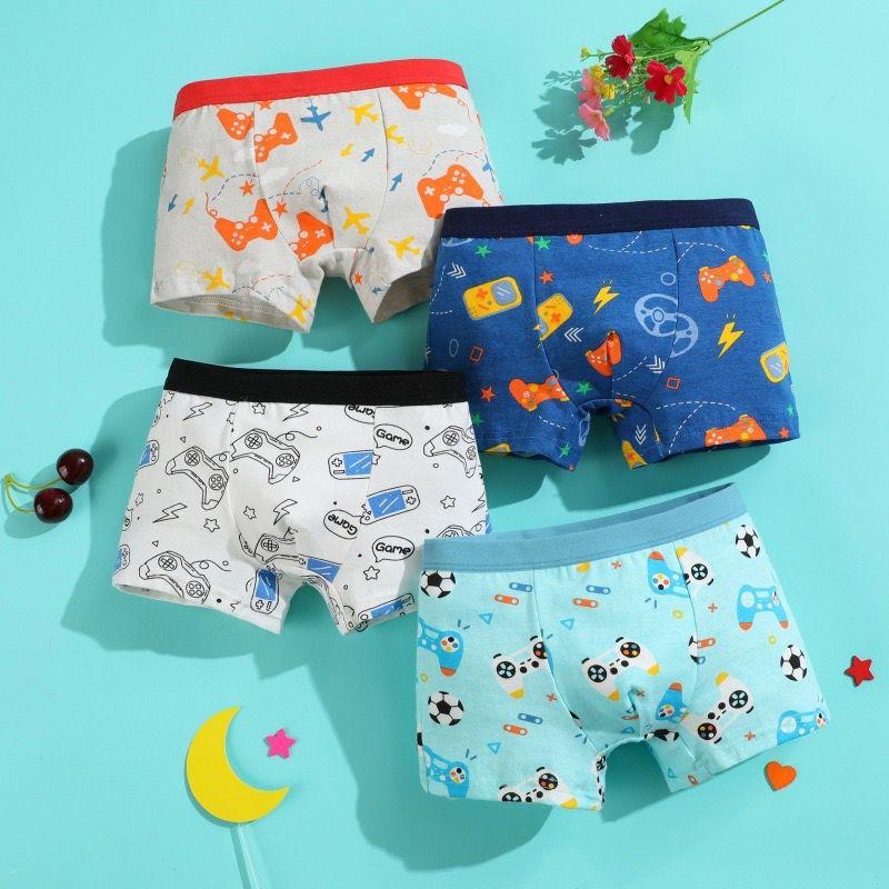 4pcs/Pack Boys Underwear Kids Cotton Boxer Cute Cartoon Training Boyshorts for Toddler Size 3-12 Years