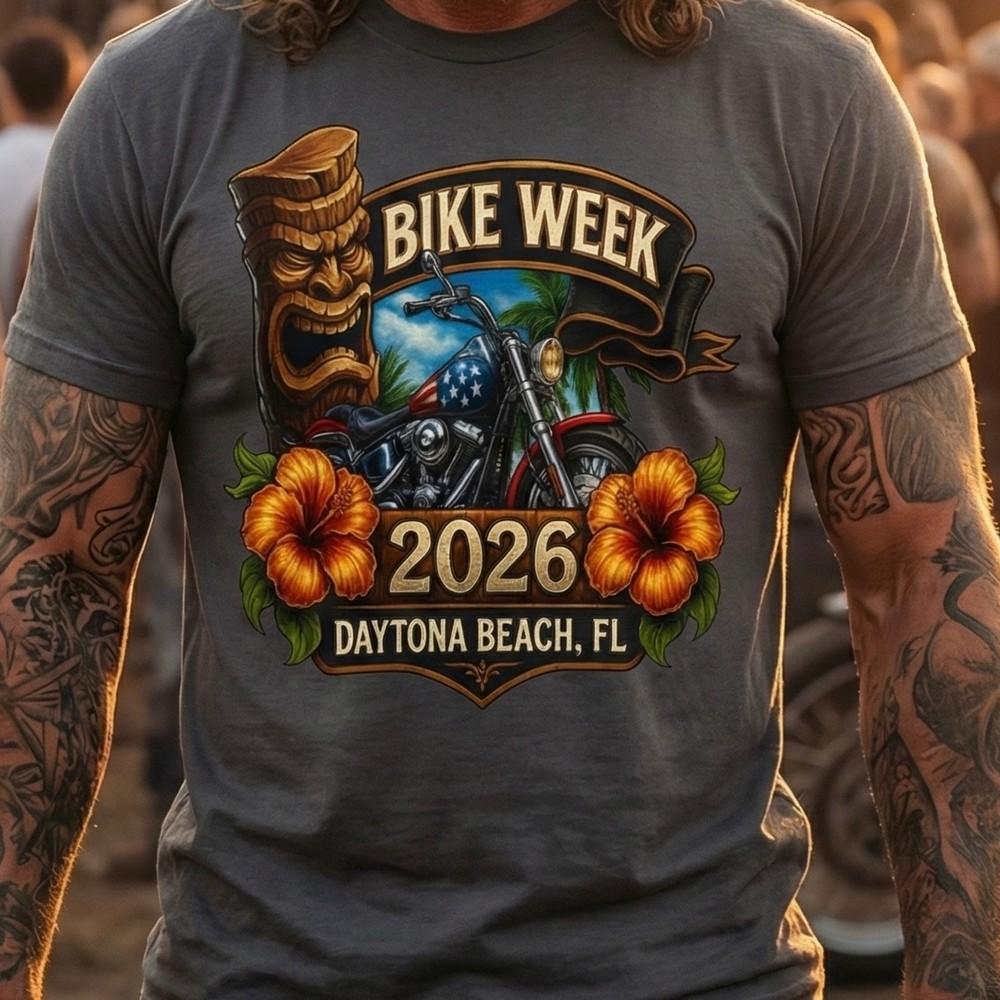 Футболка Bike Week 2026 Daytona Beach | Череп Мотоциклиста Без Harley Мотослет Унисекс Футболка