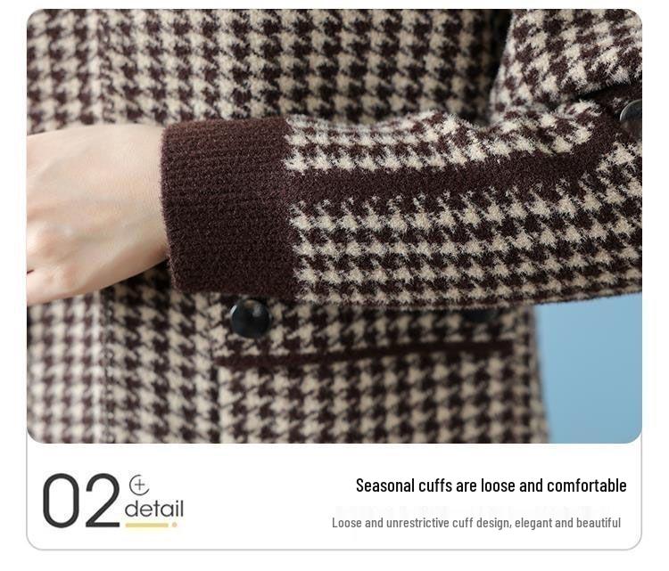 Женское корейское пальто с капюшоном в гусиную лапку - Модное, Молодящее и Повседневное для Осени/Зимы