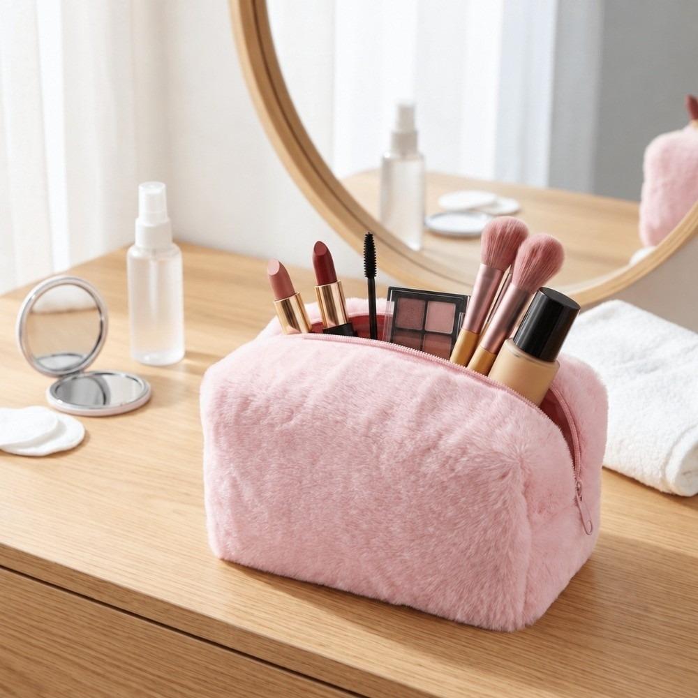Multi Candy Colors Plush Storage Bag Plush Fabric Portable Plush Hand Pouch Travel Makeup Organize