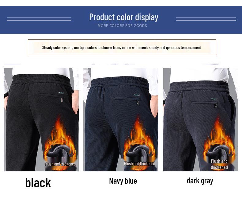 Мужские вельветовые брюки на флисовой подкладке - Эластичные, Свободного кроя, Прямого покроя для осени и зимы