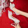 Champagne Colored Women's Wedding Shoes, Bride and Bridesmaid Wearing Two Pairs of Fine High Heels, Women's Pump