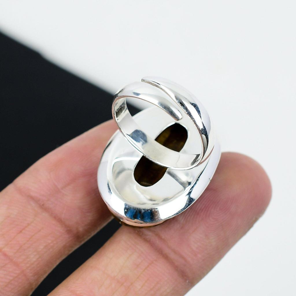 Кольцо из натурального тигрового глаза, регулируемое, из стерлингового серебра 925 пробы — подходит для размеров США от 6 до 11 — украшения ручной работы в стиле бохо для женщин и мужчин, праздничные наряды в подарок