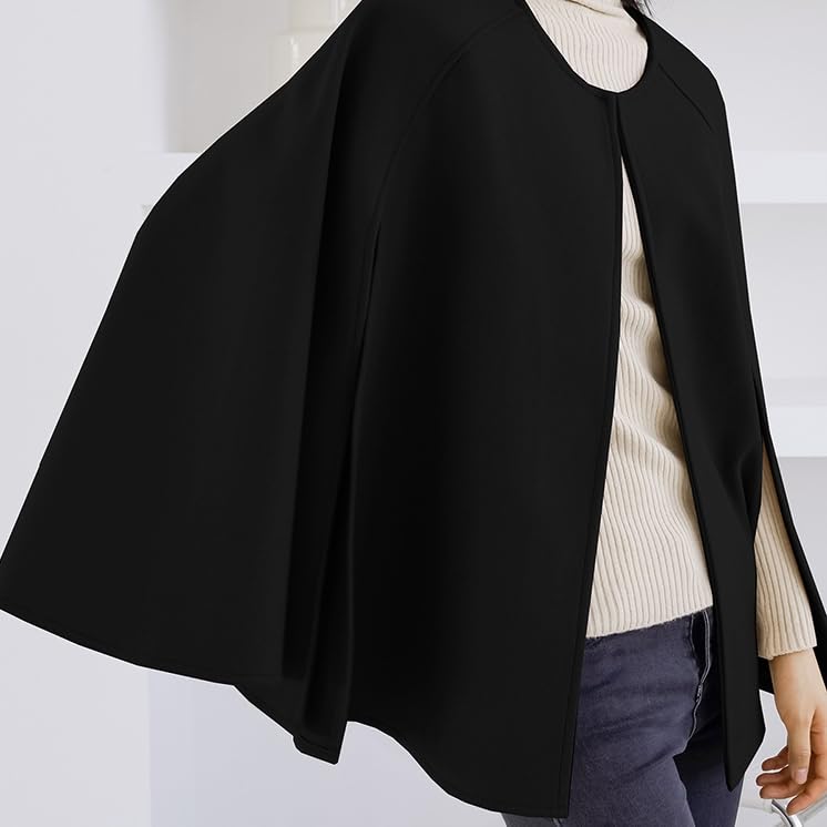 Cape Body Korean Autumn [88flix] Coat, Cloak, Poncho, Outerwear, Covering, Fashion, Poncho, Loose, Winter, (Black)