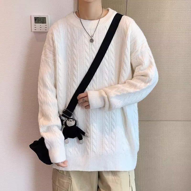 Мужской свободный свитер осень и зима новый свитер с круглым вырезом однотонный повседневный свитер пуловер топ для мужчин