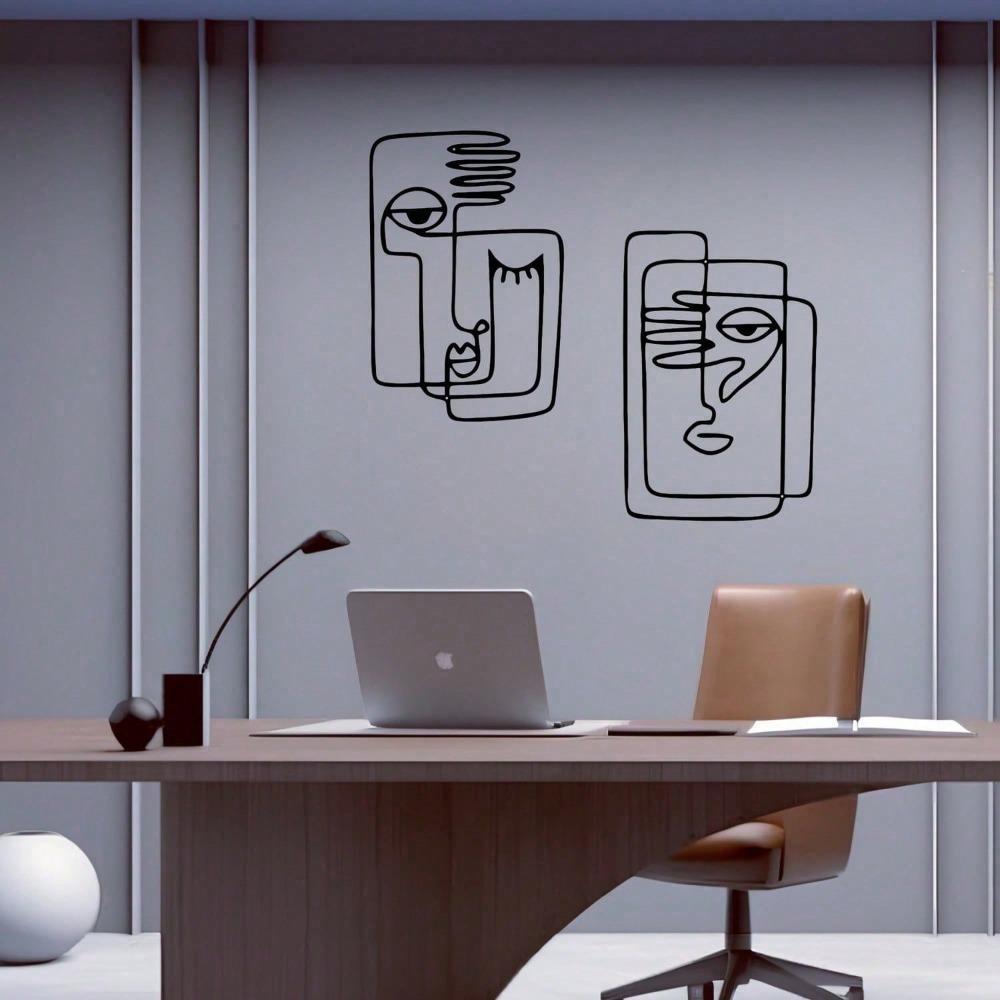 2 шт. Абстрактное настенное искусство в стиле бикассо с изображением лица из металла в стиле минимализма - современный домашний декор для спальни, гостиной или ванной комнаты.