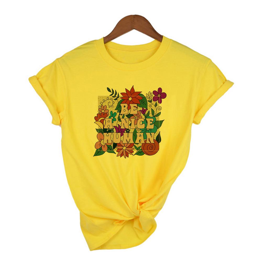 Fashion Women Graphic T Shirts Flower Be A Nice Human Aesthetic Short Sleeve Harajuku Tees Vintage