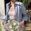 Синяя свободная повседневная рубашка с длинным рукавом, женские топы, весна и осень, однотонные элегантные женские блузки на пуговицах, элегантные уличные узкие офисные женские рубашки 25430