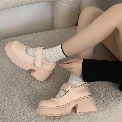 Туфли Мэри Джейн в стиле ретро, кожаные туфли с круглым носком, женские, новые, летние, черные, универсальные, с юбкой, на толстом каблуке