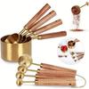 8-Piece Stainless Steel Measuring Cups & Spoons Set with Acacia Wood Handles for Baking & Coffee Seasoning