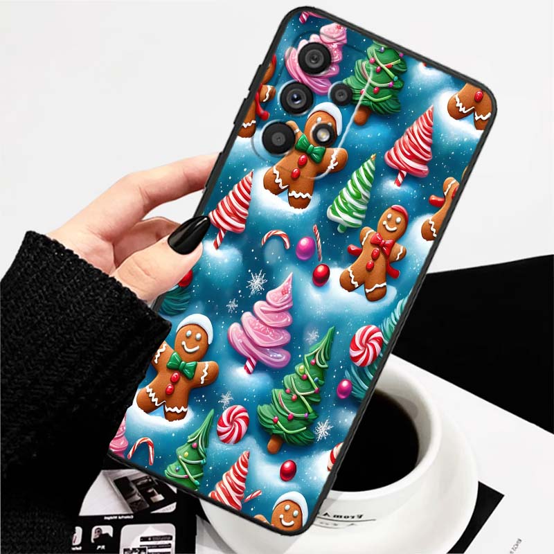 Рождественский мультяшный узор Чехол для телефона Для Samsung A73 A72 A71 A55 A54 A53 A52 A51 A13 A22 A16 A15 A12 A14 A26 A07 5G Черный