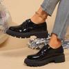Women's Chain Decor Platform Loafers Fashion Black Patent Leather Dress Shoes Woman Comfortable Slip On Flat Shoes