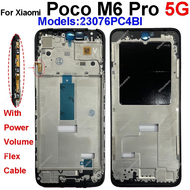 Пластиковая рамка дисплея для Xiaomi Poco M6 M6 Pro 4G 5G, средняя рамка, держатель, крышка с кнопками громкости, запасные части для ремонта