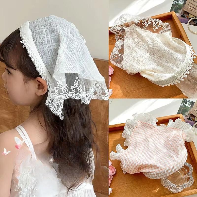 Милые красочные кружевные клетчатые повязки на голову для девочек, детские тканевые заколки для волос, треугольные банданы, аксессуары для детских головных уборов