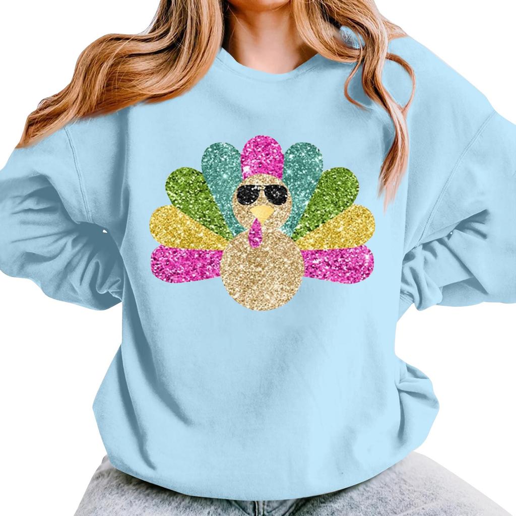 Женская повседневная мода День благодарения с принтом длинный рукав O-образный вырез пуловер толстовки