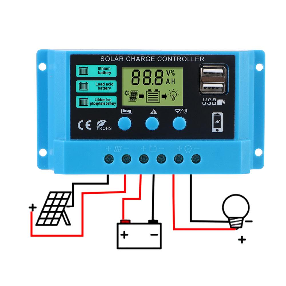 ЖК-дисплей ШИМ Зарядное устройство для аккумулятора Двойной USB 30A 20A 10A Солнечный контроллер 12В/24В Авто 5В Выход Солнечный регулятор