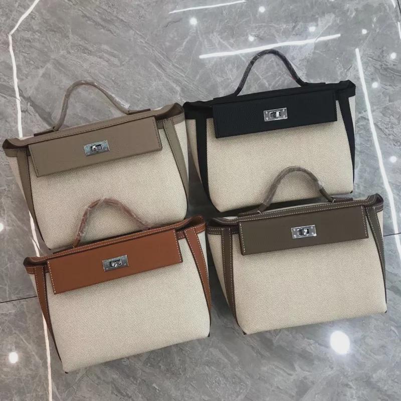 Женская сумка через плечо из воловьей кожи и холста - 2024 Fashion Lock Casual Bag