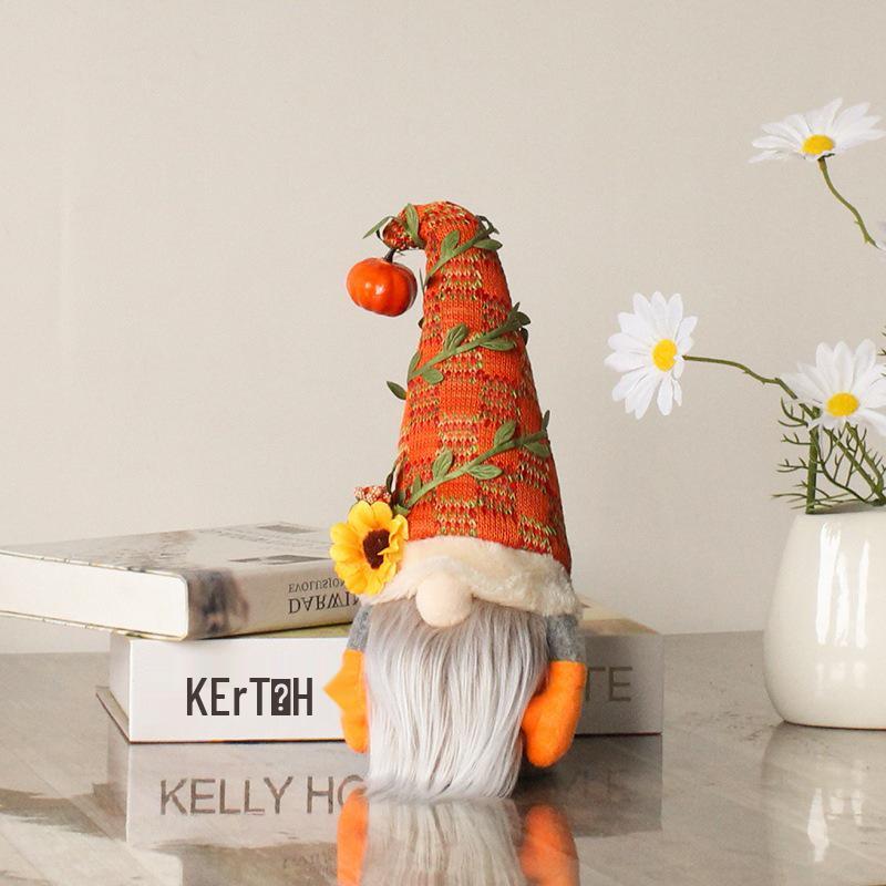 Pumpkin Sunflower Gnome Figurine - No-face Elf Ornament for Harvest Festival Window Display