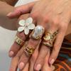 Ingemark 2026 New Fashion Metal Flower Open Rings for Women Creative Baroque Imitation Pearl Rings Y2K Bridal Wed Jewelry Gift