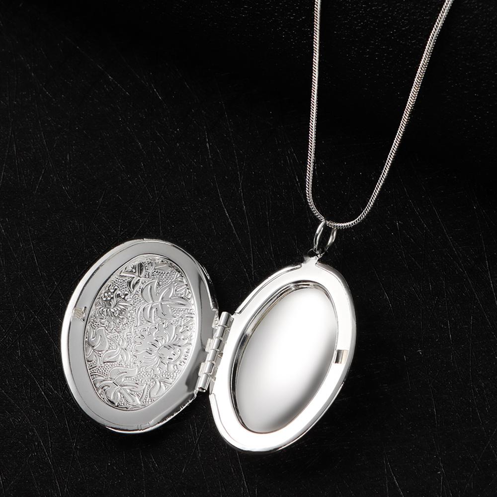 Charm women’s sanke Chain Round Box Pendant Photo Locket Necklace Silver Plated