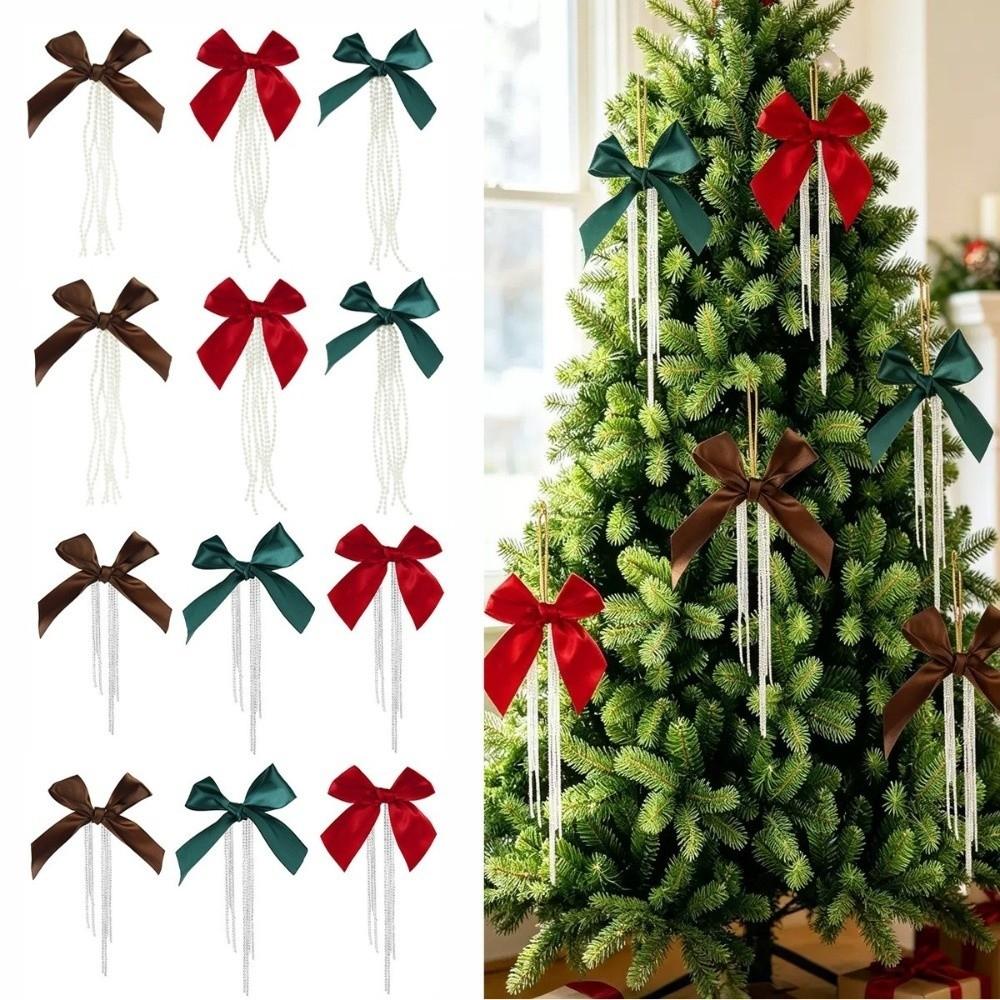 Gold Twist Ties Christmas Tree Bows Vintage Style Gift Wrap Bows Red Ribbon Bows DIY Crafts
