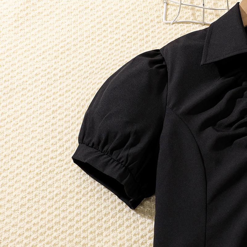 Костюм для девочки, детская футболка, летняя новая рубашка в студенческом стиле с рукавами-фонариками + плиссированная юбка на половину тела с бантом, 2 шт.