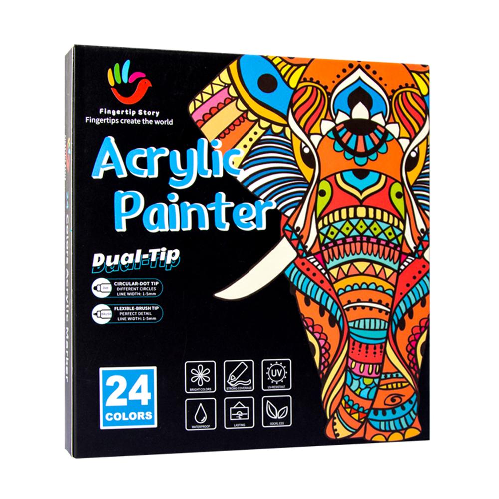 Упаковка из 36 акриловых маркеров, яркий ассортимент цветов, двойной наконечник, быстросохнущий, нетоксичный, для детей и взрослых 