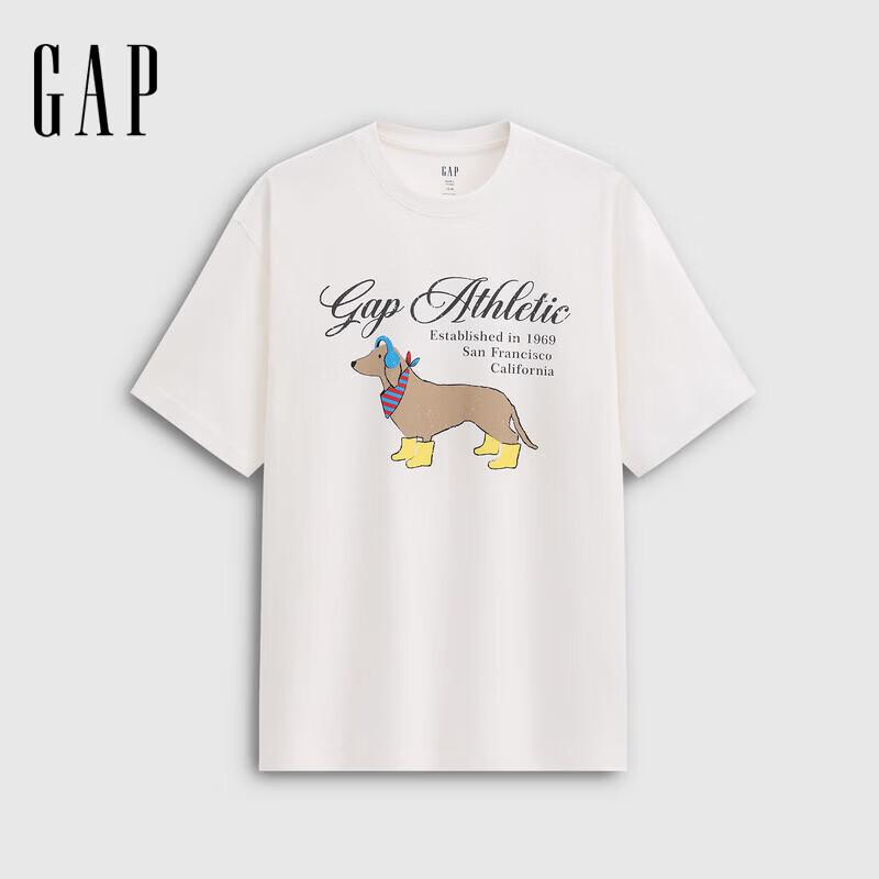 Gap Унисекс Хлопковая Свободная Футболка с Принтом Логотипа и Коротким Рукавом