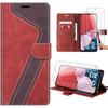 Case for Samsung Galaxy A04s/A13 5G - Red - PU Leather - Soft - With Kickstand - 2 Tempered Glass
